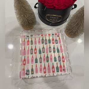 Champagne Themed Acrylic Scalloped Tray with Magnetic Mat - Customizable